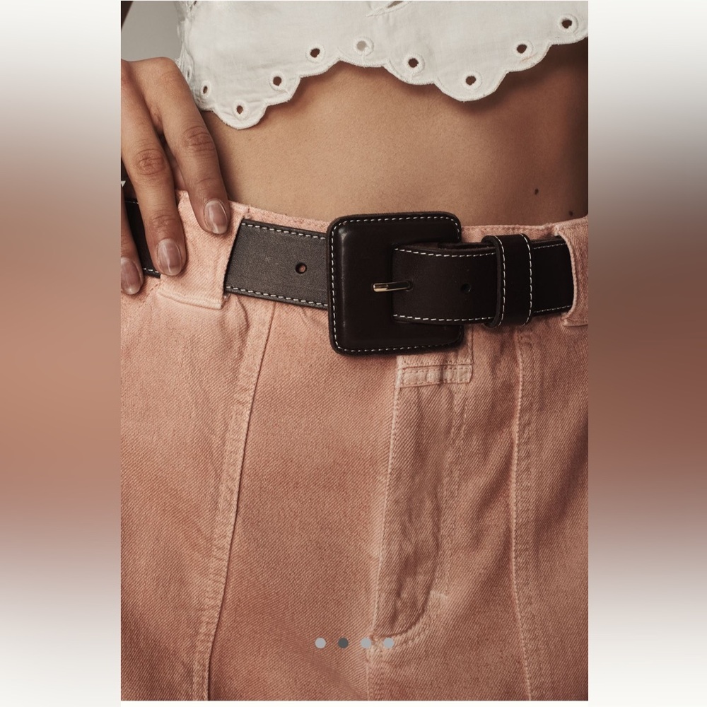 Anthropologie Brown Leather Covered Square Belt NWT small